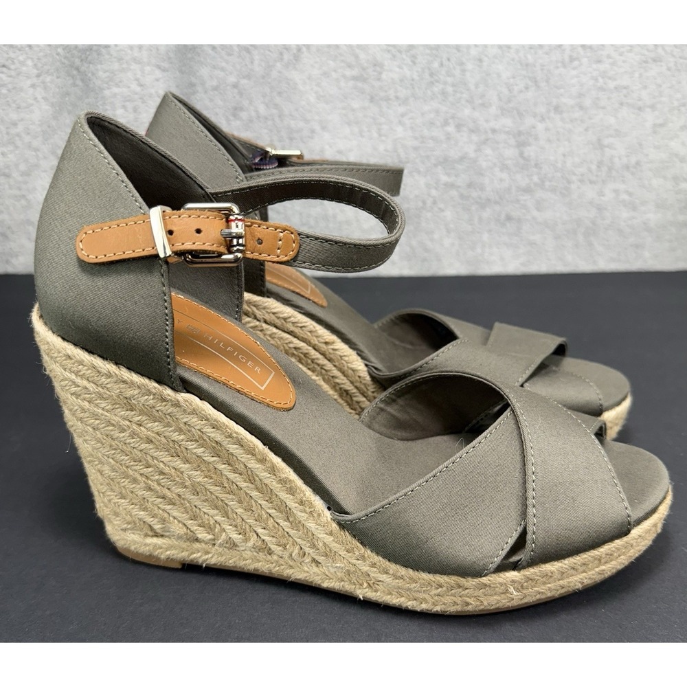Tommy Hilfiger Espadrille Wedge Sandal Size 8.5 Selena Olive Green‎ NWOB